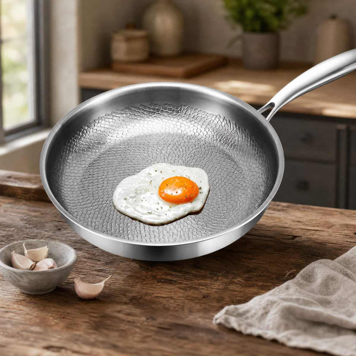 Stainless Steel Frying Pan Honeycomb Pattern — Gas & Induction 6