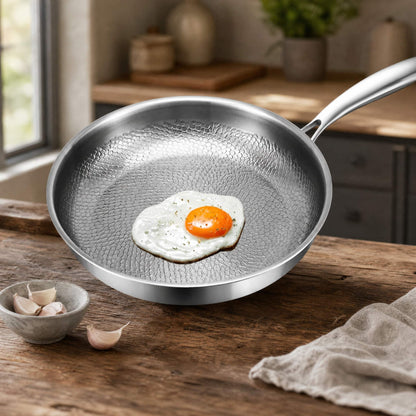 Stainless Steel Frying Pan Honeycomb Pattern — Gas & Induction 6