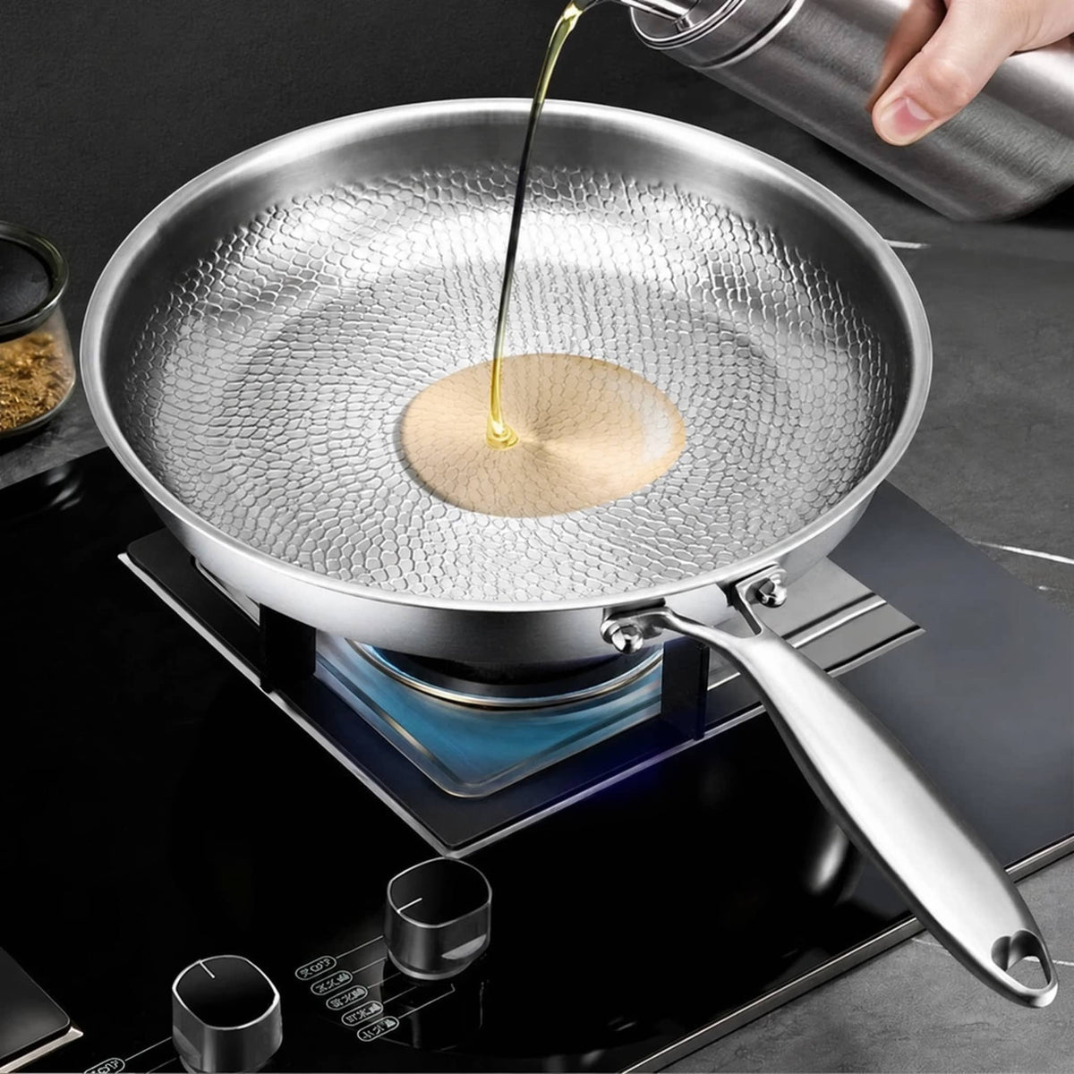 Stainless Steel Honeycomb Frying Pan — Induction & Gas 2