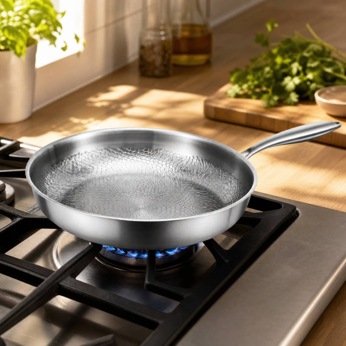 Stainless Steel Honeycomb Frying Pan — Induction & Gas 6