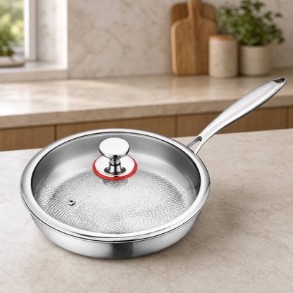 Hammered Titanium Alloy Frying Pan with Tempered Glass Lid 7