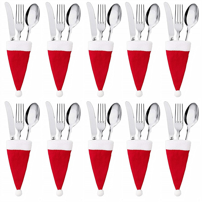 Santa Claus Silverware Holder Set — 10 Pcs Christmas Table Decor 2