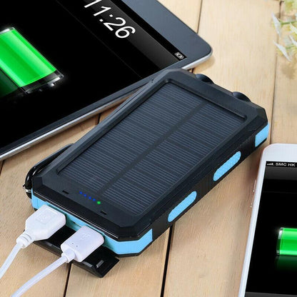 Power Bank Solare 20000mAh Impermeabile con Doppia USB e LED