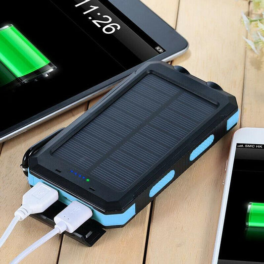 Power Bank Solare 20000mAh Impermeabile con Doppia USB e LED