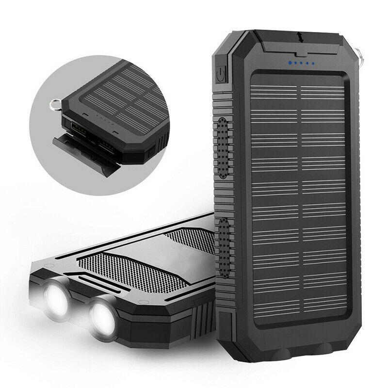 Power Bank Solare 20000mAh Impermeabile con Doppia USB e LED