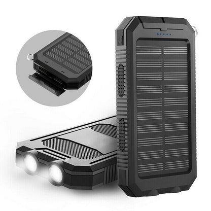 Power Bank Solare 20000mAh Impermeabile con Doppia USB e LED