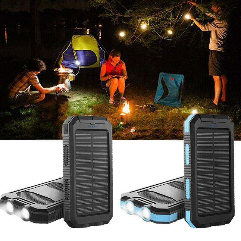 Power Bank Solare 20000mAh Impermeabile con Doppia USB e LED