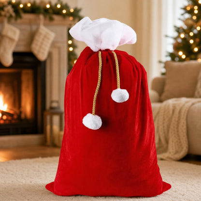 Santa Claus Gift Sack – Large Red Velvet Drawstring Bag 1