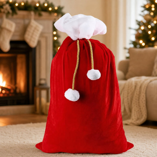 Santa Claus Gift Sack – Large Red Velvet Drawstring Bag 1