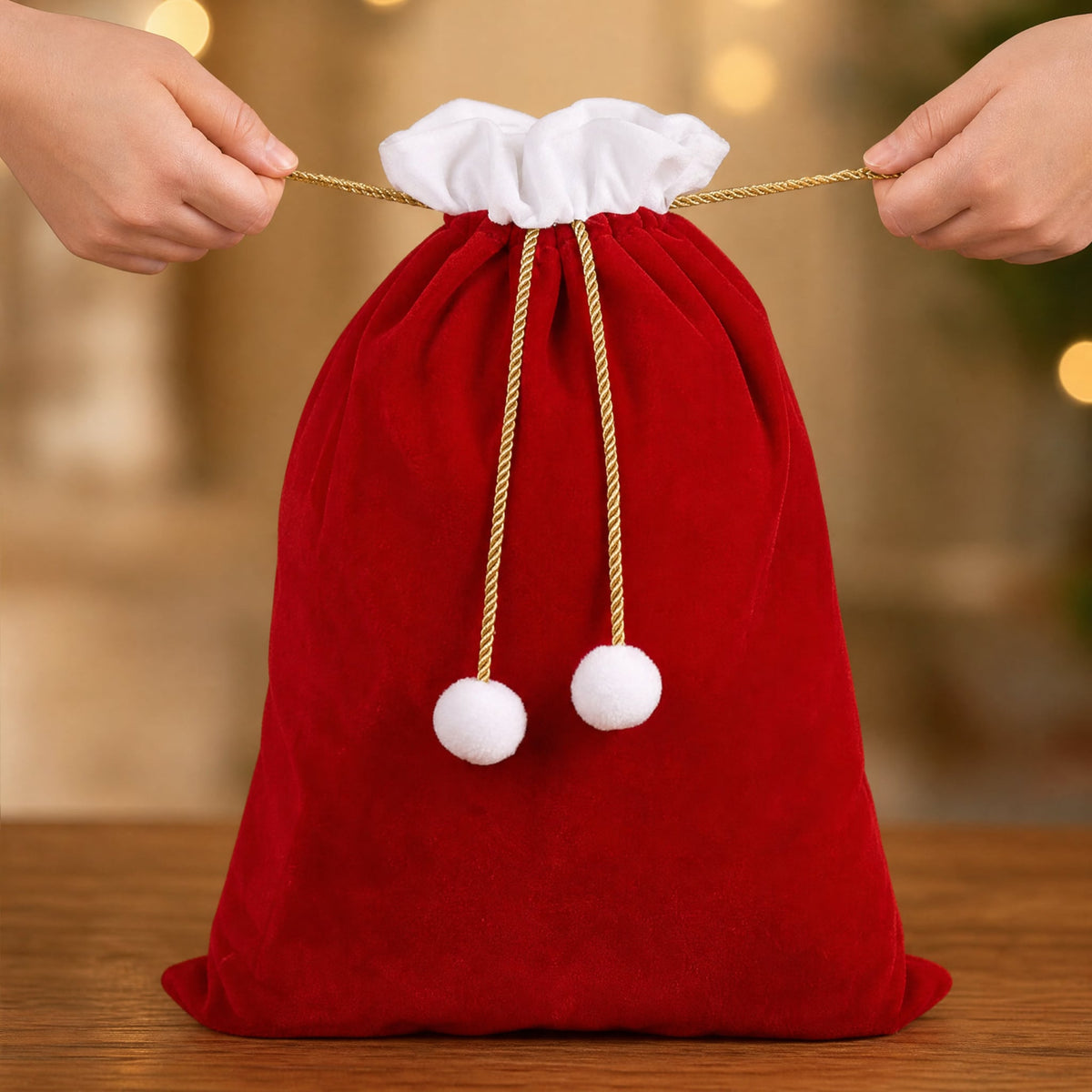 Santa Claus Gift Sack – Large Red Velvet Drawstring Bag 3