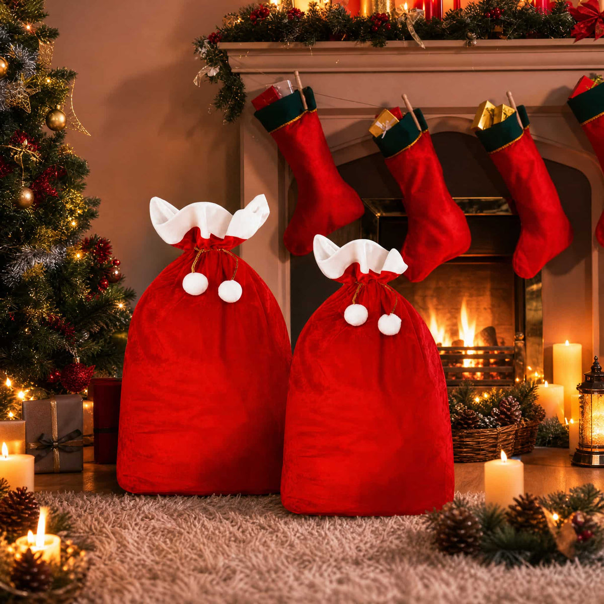 Santa Claus Gift Sack – Large Red Velvet Drawstring Bag 6