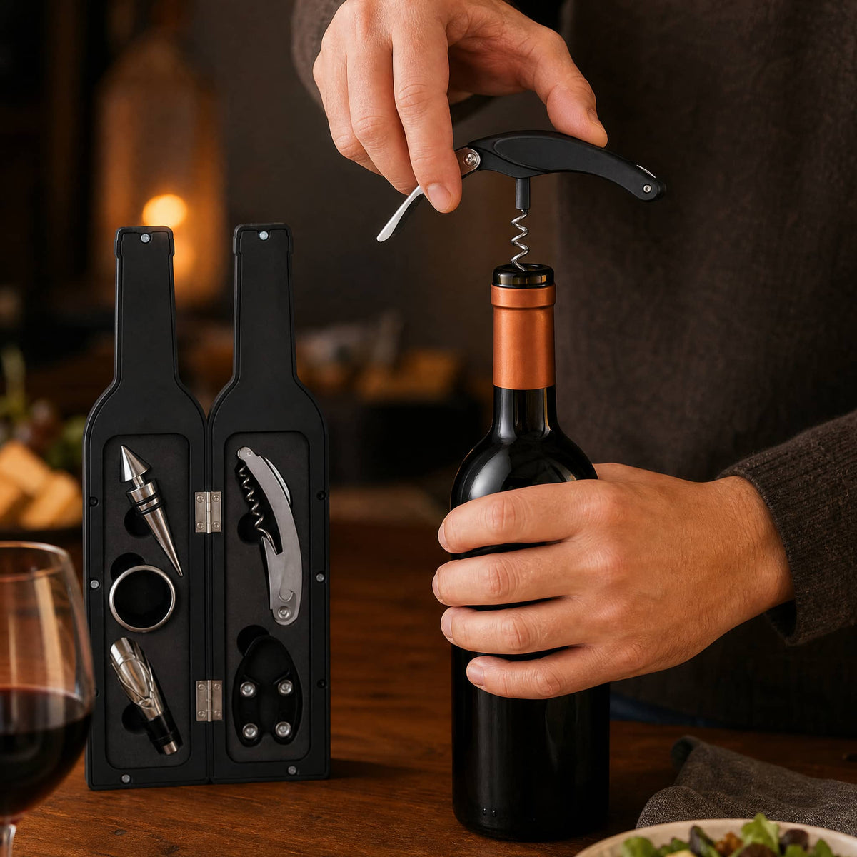 Wine Accessories Gift Set in Bottle-Shaped Case — 3 or 5 Piece 3
