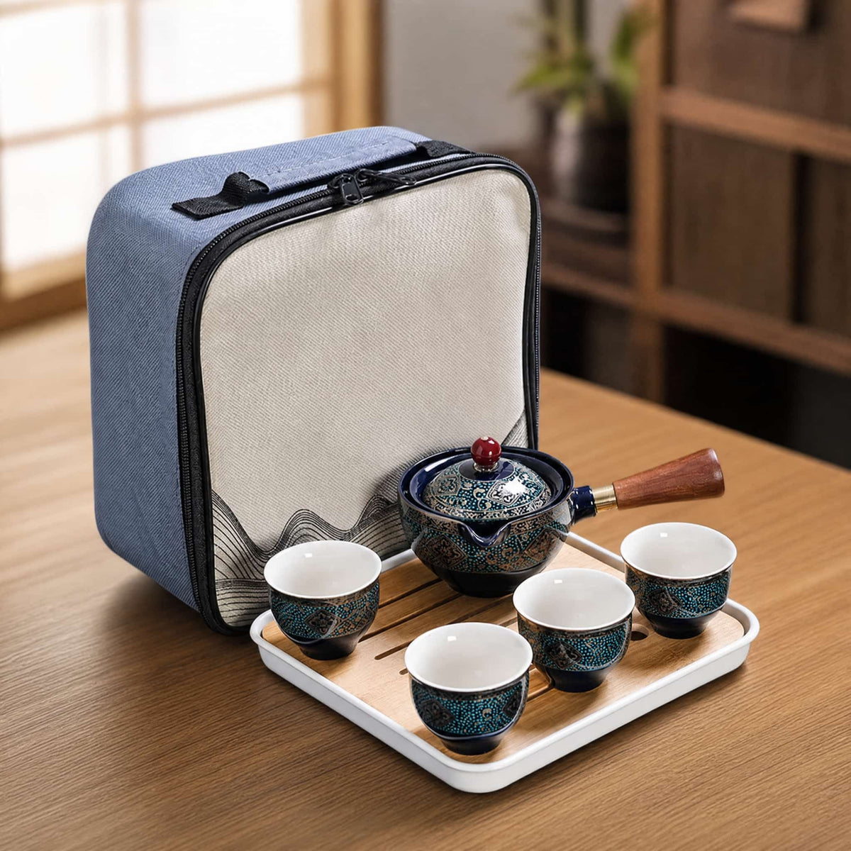 Kung Fu Travel Tea Set — 360° Rotating Ceramic Teapot 1