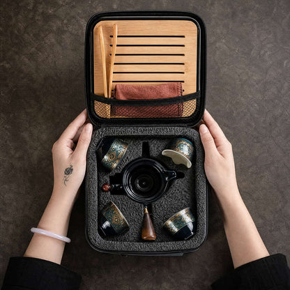 Kung Fu Travel Tea Set — 360° Rotating Ceramic Teapot 4