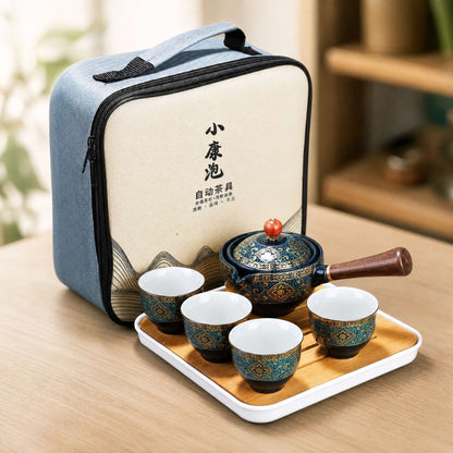 Kung Fu Travel Tea Set — 360° Rotating Ceramic Teapot 8