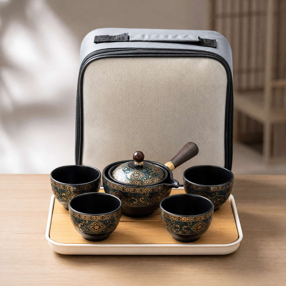 Kung Fu Travel Tea Set — 360° Rotating Ceramic Teapot 9