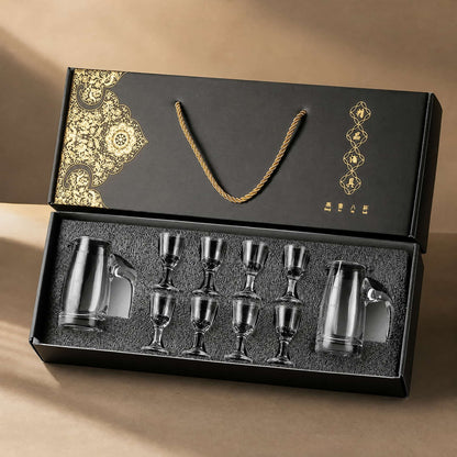 Chinese Baijiu Shot Glass Gift Set – 8 Cups + 2 Glass Decanters 12