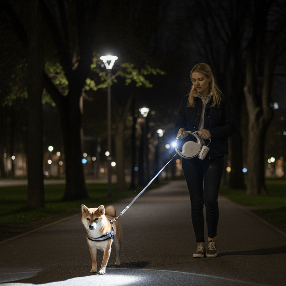 SmartLead Retractable Dog Leash with LED Light & Bag Holder 1