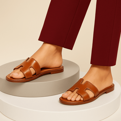 Sandali Bassi in Pelle con Cinturino Cut Out