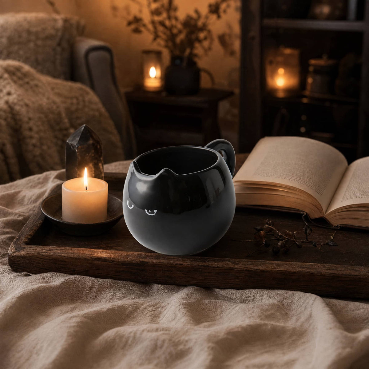 Black Cat Ceramic Mug — 380 ml with Sculpted Cat Ears 6