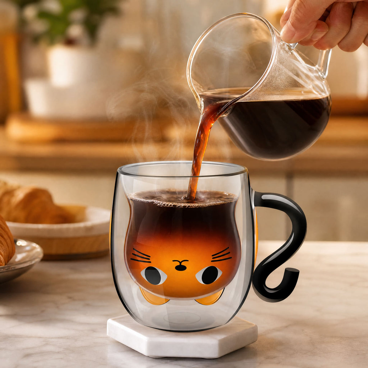 Cat Glass Mug Double Wall — Hidden Cat Face & Tail Handle 2