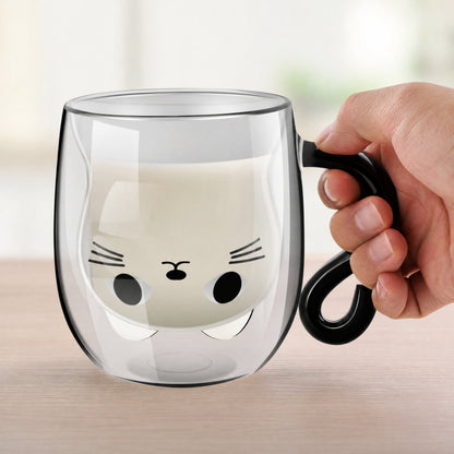 Cat Glass Mug Double Wall — Hidden Cat Face & Tail Handle 3