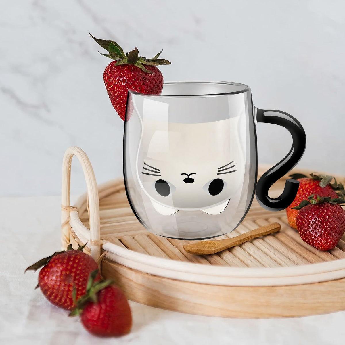 Cat Glass Mug Double Wall — Hidden Cat Face & Tail Handle 6