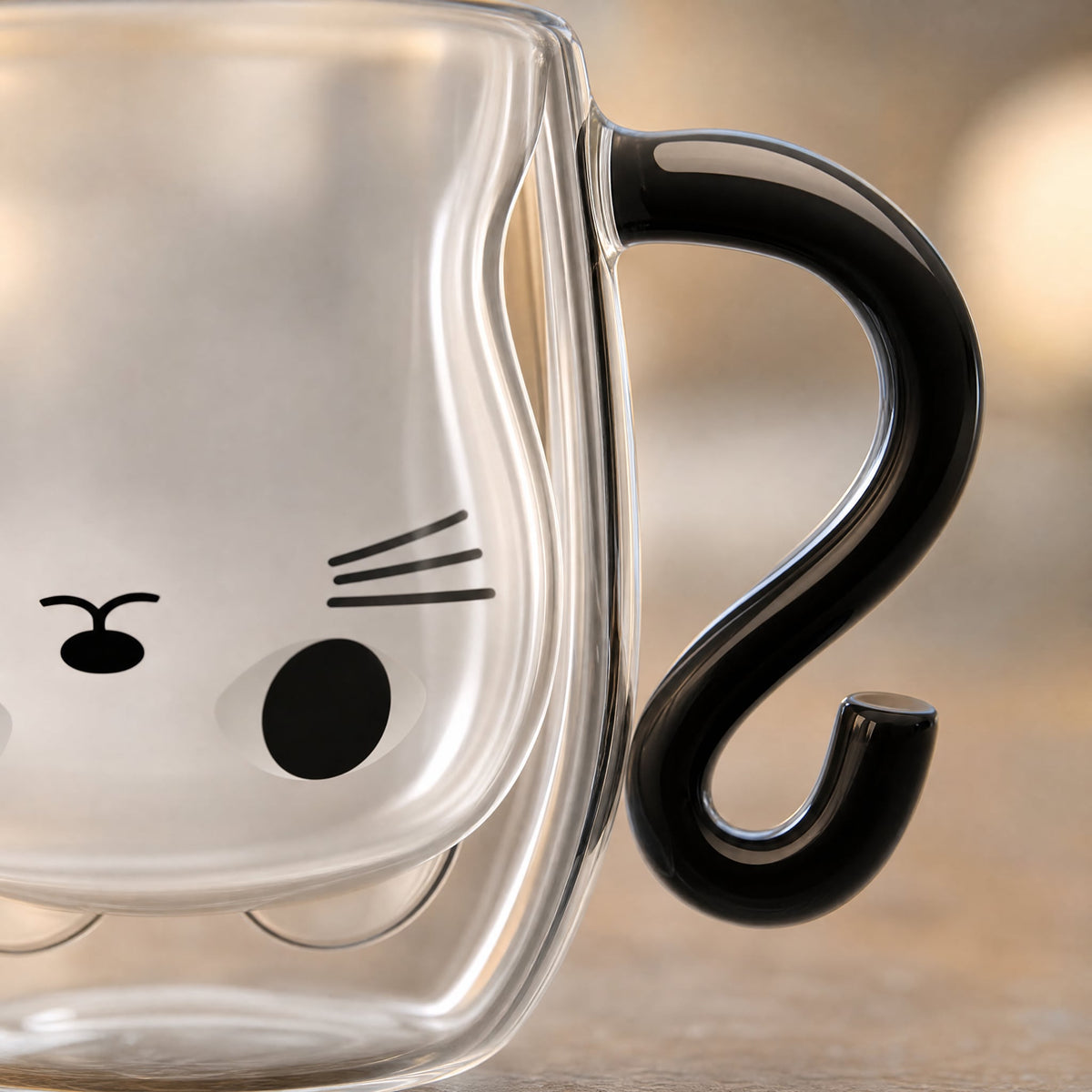 Cat Glass Mug Double Wall — Hidden Cat Face & Tail Handle 7