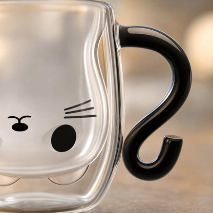 Cat Glass Mug Double Wall — Hidden Cat Face & Tail Handle 7