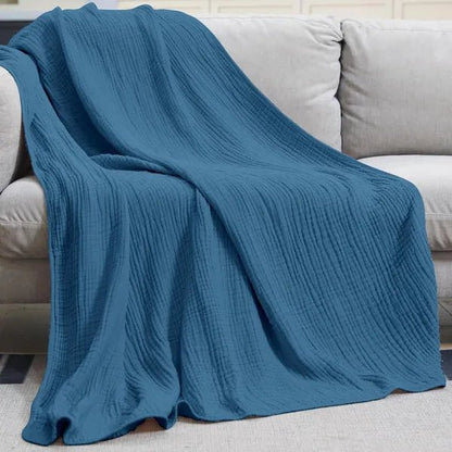 Muslin Cotton Throw Blanket — Soft Lightweight Breathable Plaid 7