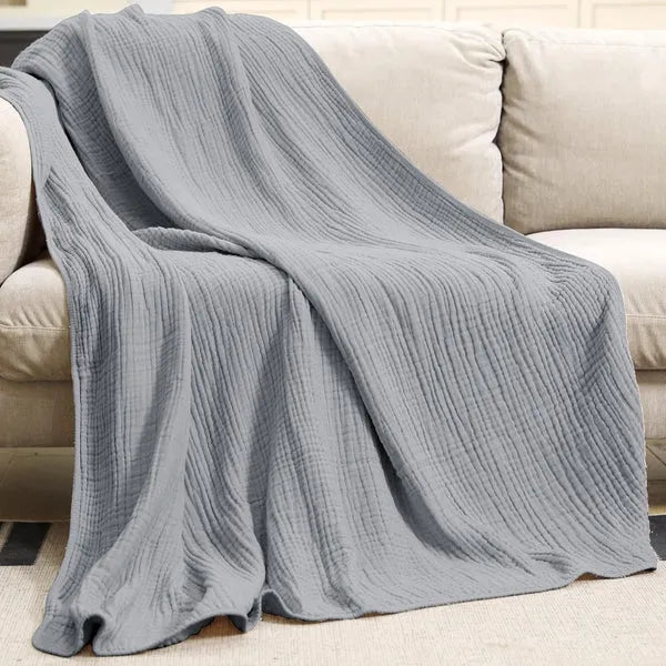 Muslin Cotton Throw Blanket — Soft Lightweight Breathable Plaid 10