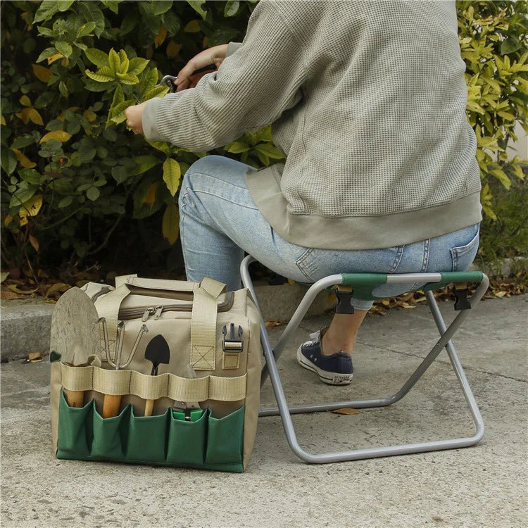 Sedia da Giardino Pieghevole Leggera con Borsa Porta Attrezzi