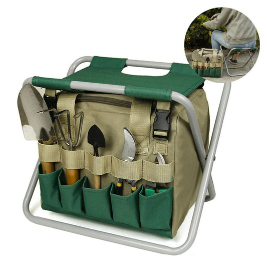 Sedia da Giardino Pieghevole Leggera con Borsa Porta Attrezzi