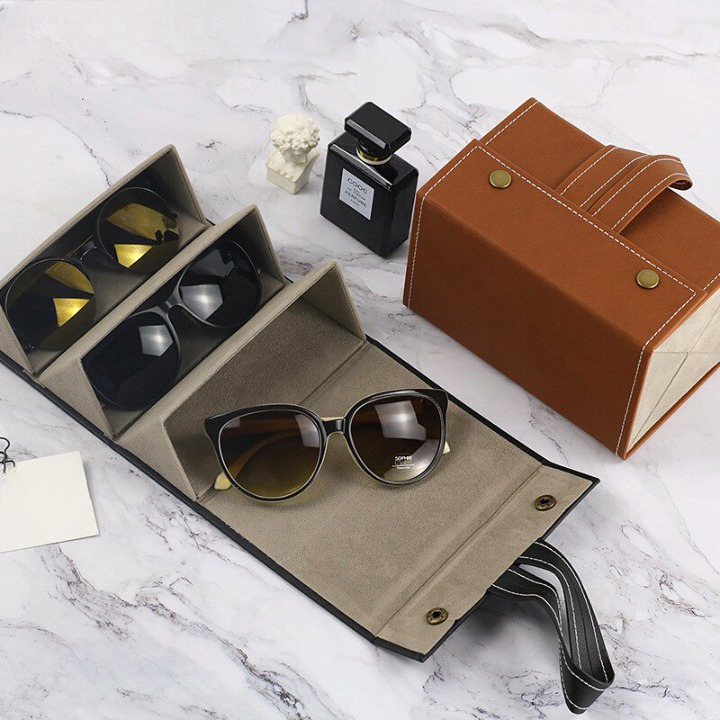 Foldable Leather Eyeglasses Case — Multi-Compartment Vintage 2