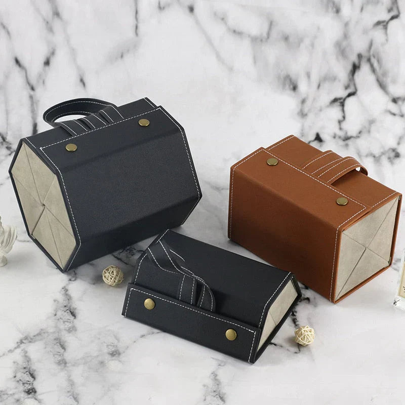Foldable Leather Eyeglasses Case — Multi-Compartment Vintage 4