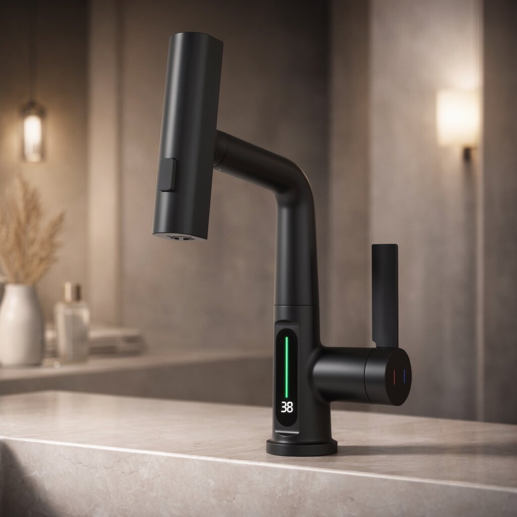 FlexiHahn Pull-Out Kitchen Faucet with LED Temperature Display 1