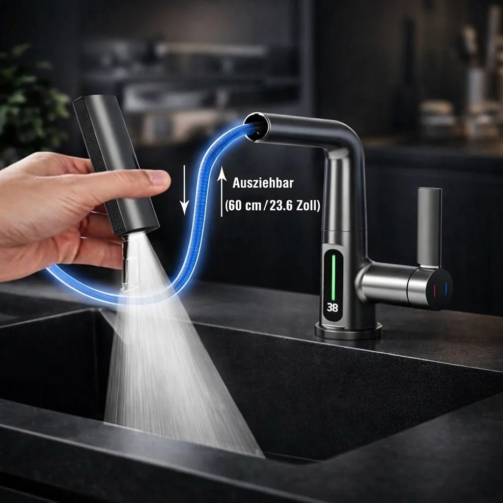 FlexiHahn Pull-Out Kitchen Faucet with LED Temperature Display 4