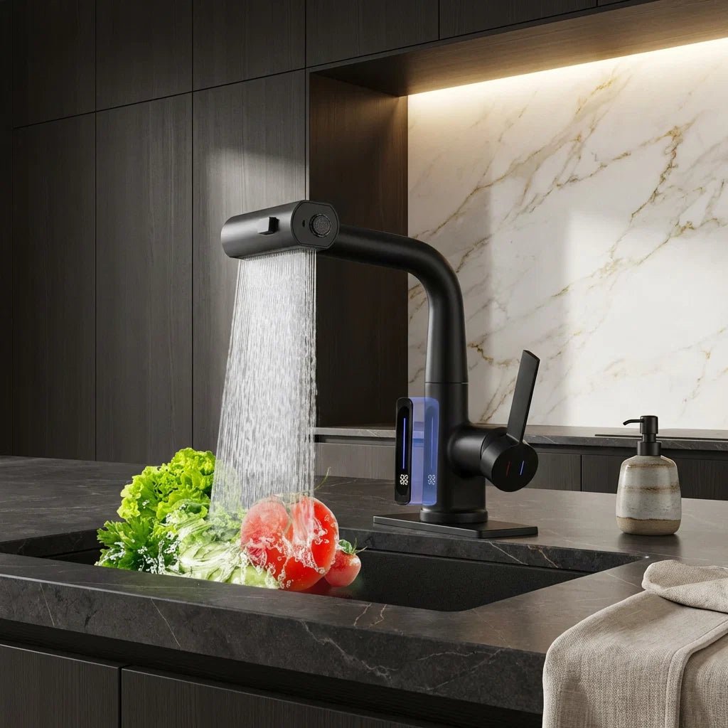 FlexiHahn Pull-Out Kitchen Faucet with LED Temperature Display 9