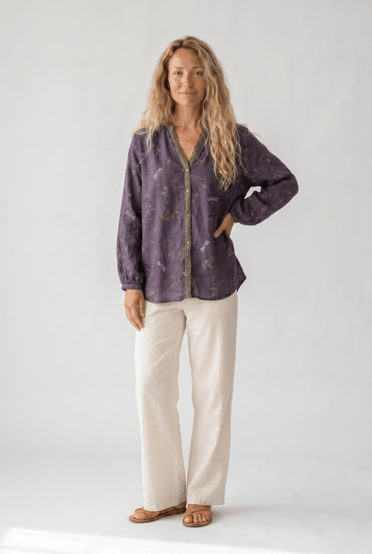 Blusa Donna Scollo a V Manica Lunga Stampa Boho