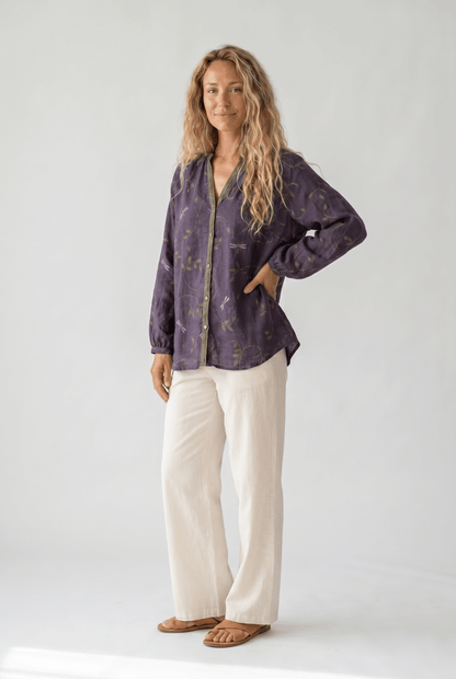 Blusa Donna Scollo a V Manica Lunga Stampa Boho