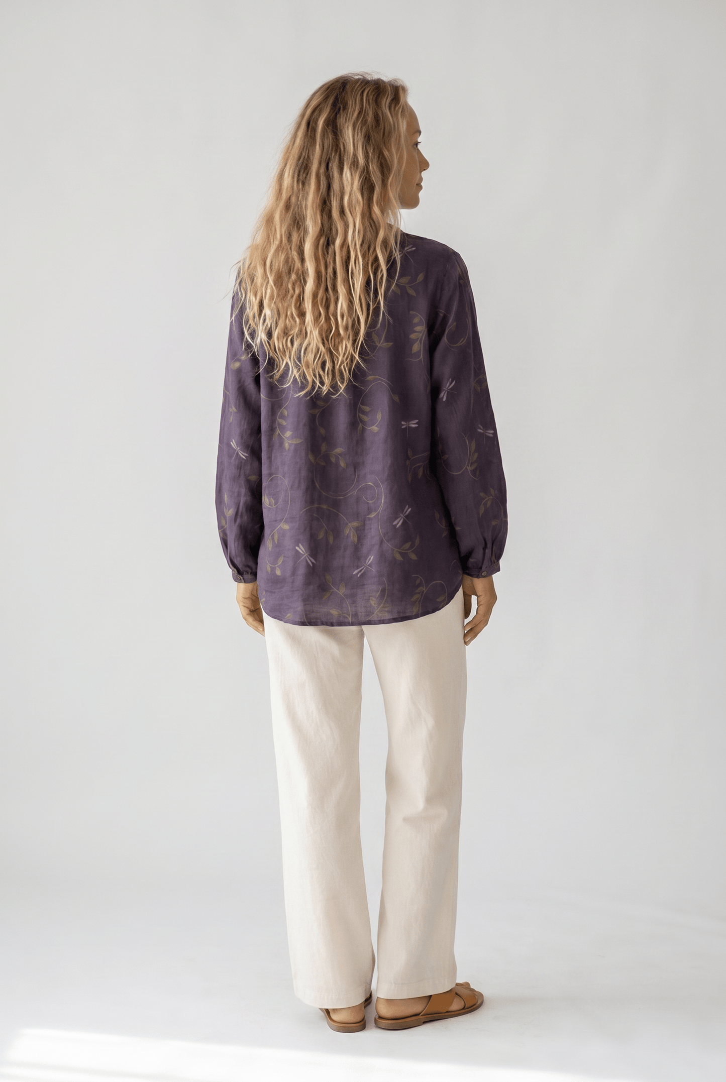Blusa Donna Scollo a V Manica Lunga Stampa Boho