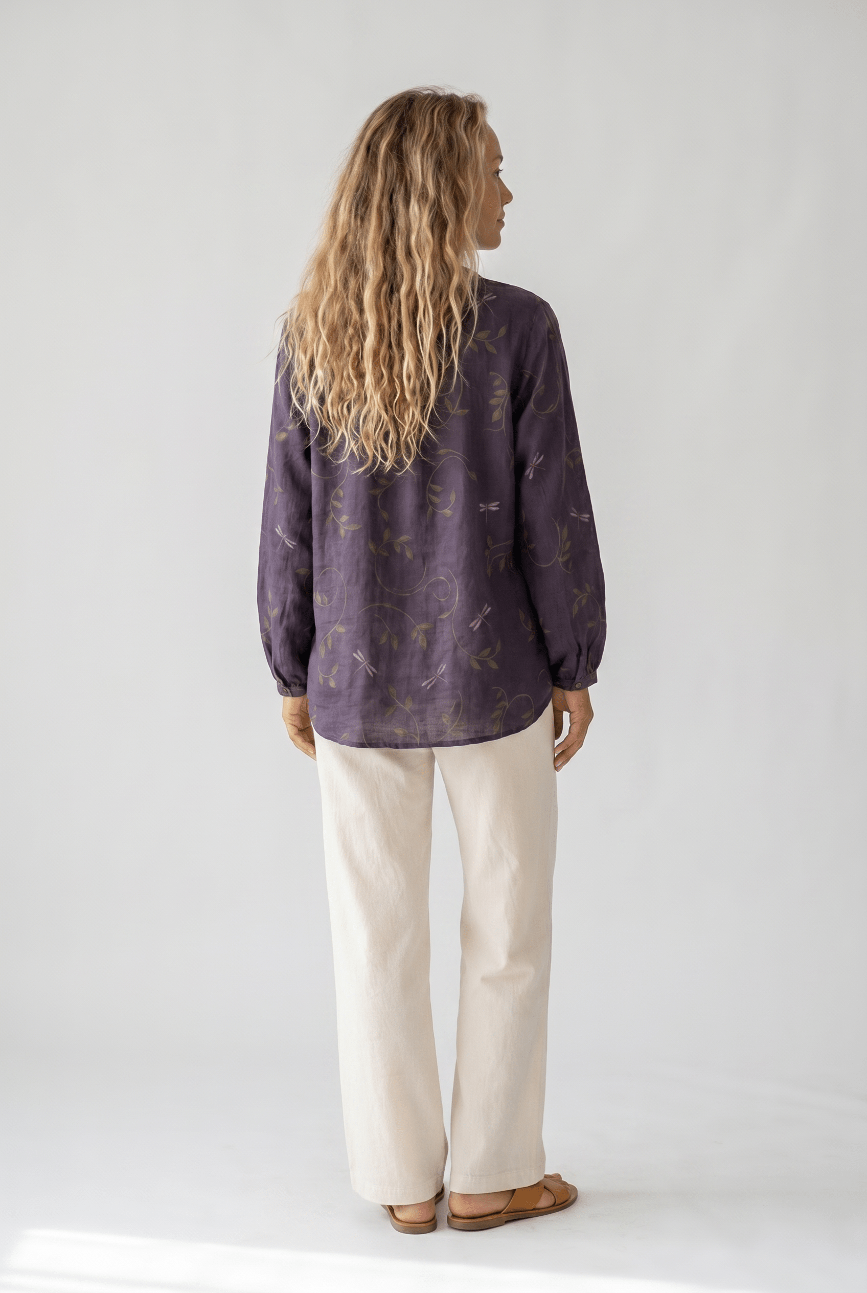Blusa Donna Scollo a V Manica Lunga Stampa Boho