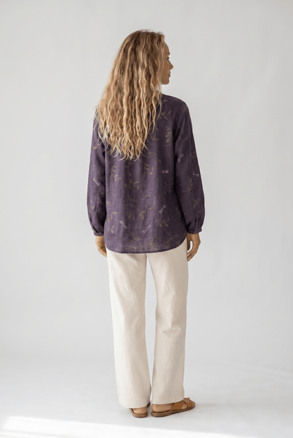 Blusa Donna Scollo a V Manica Lunga Stampa Boho