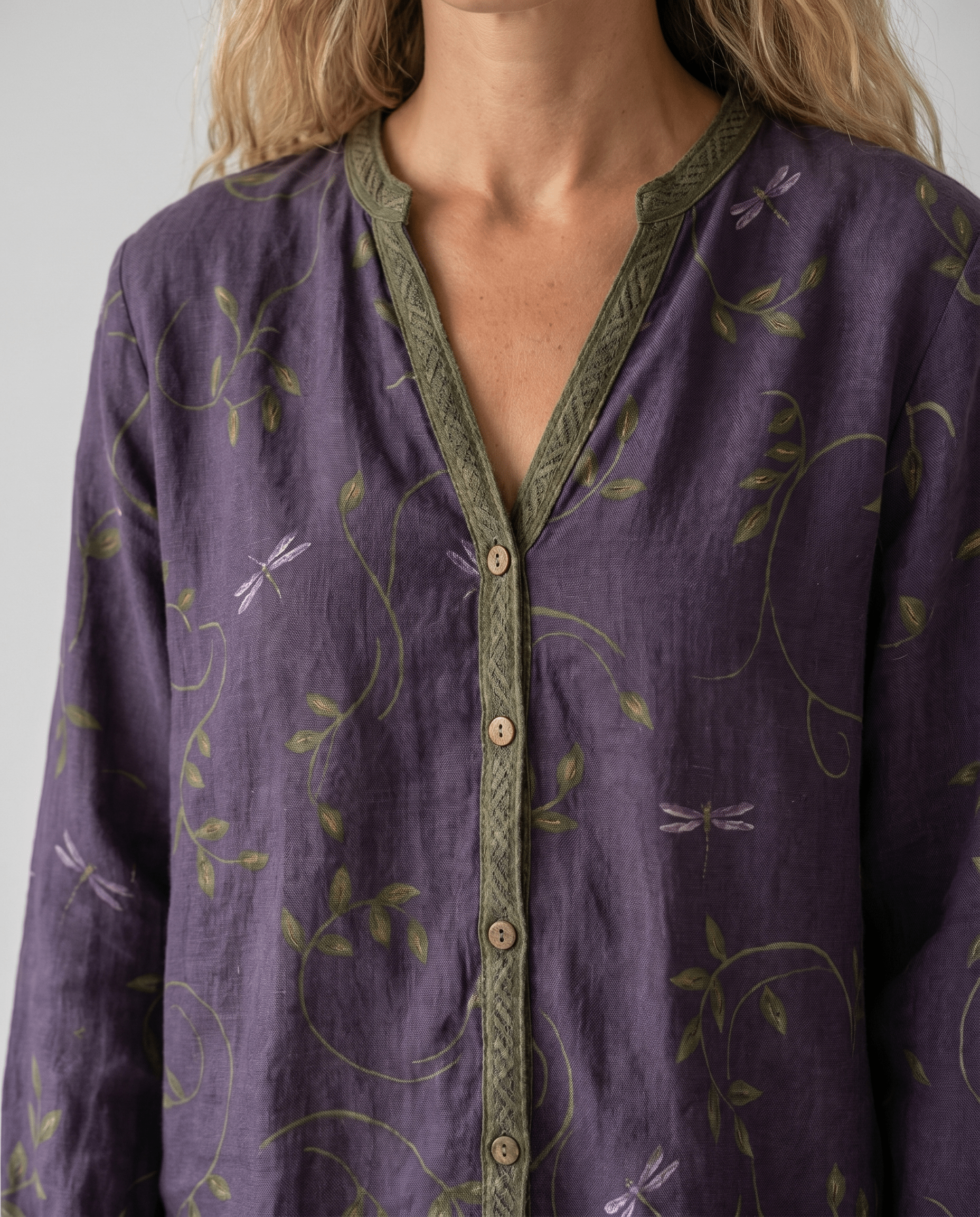 Blusa Donna Scollo a V Manica Lunga Stampa Boho