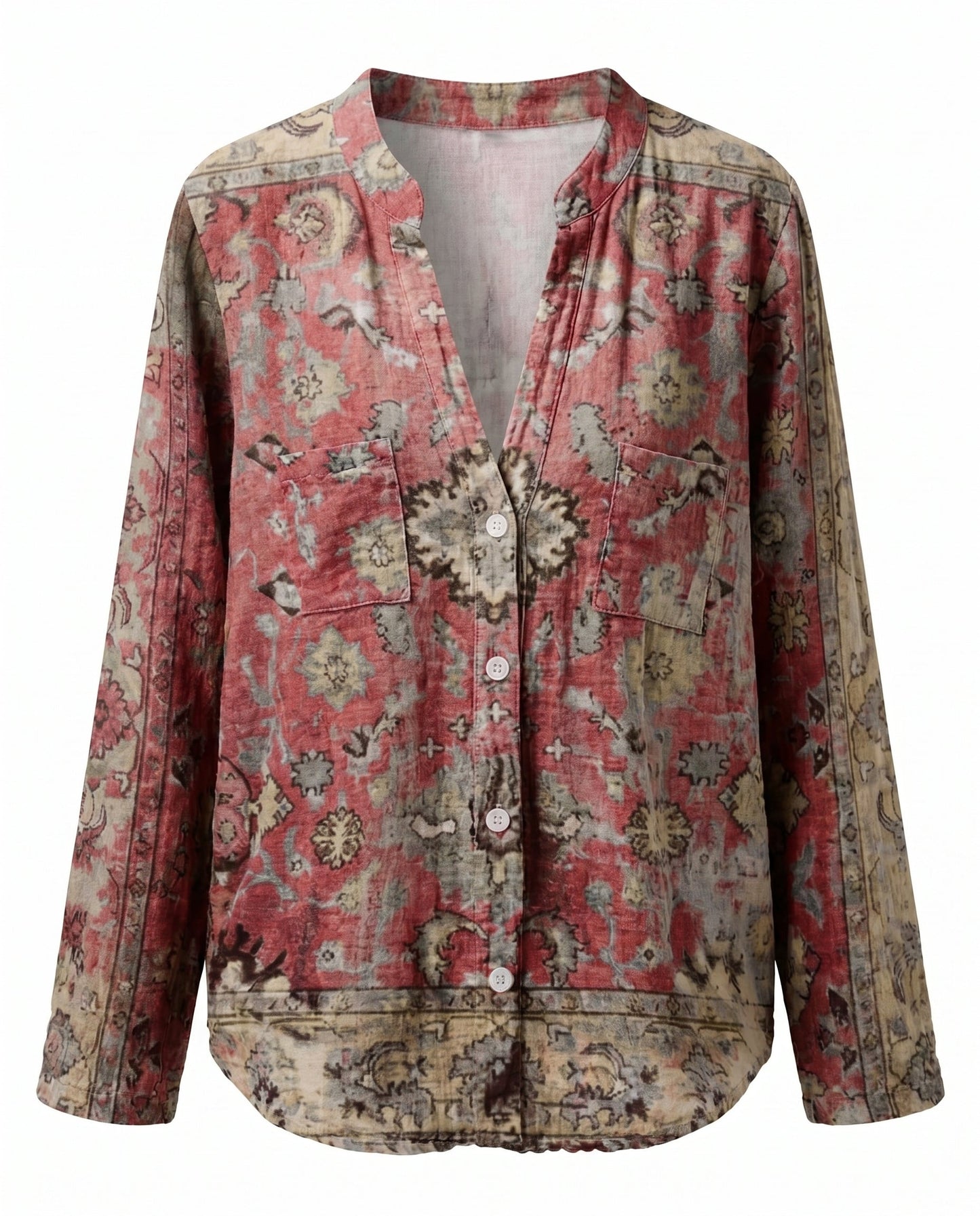 Blusa Donna Scollo a V Manica Lunga Stampa Boho