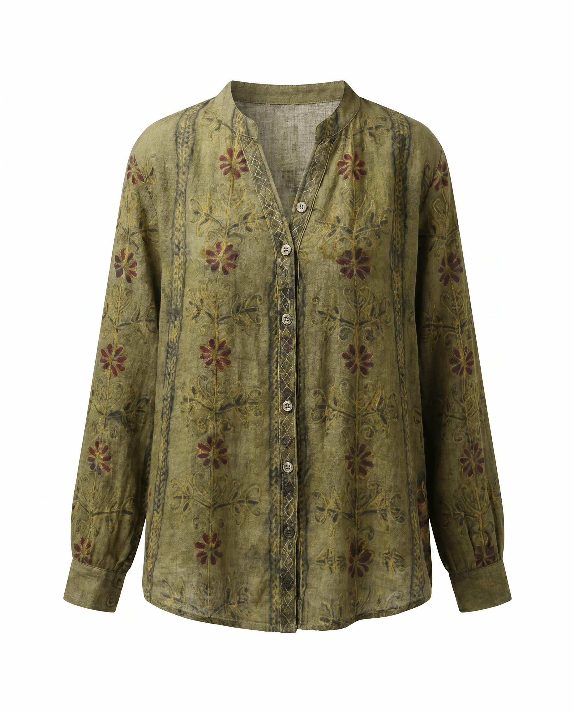 Blusa Donna Scollo a V Manica Lunga Stampa Boho