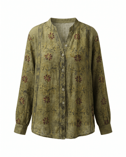 Blusa Donna Scollo a V Manica Lunga Stampa Boho