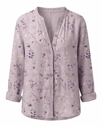 Blusa Donna Scollo a V Manica Lunga Stampa Boho