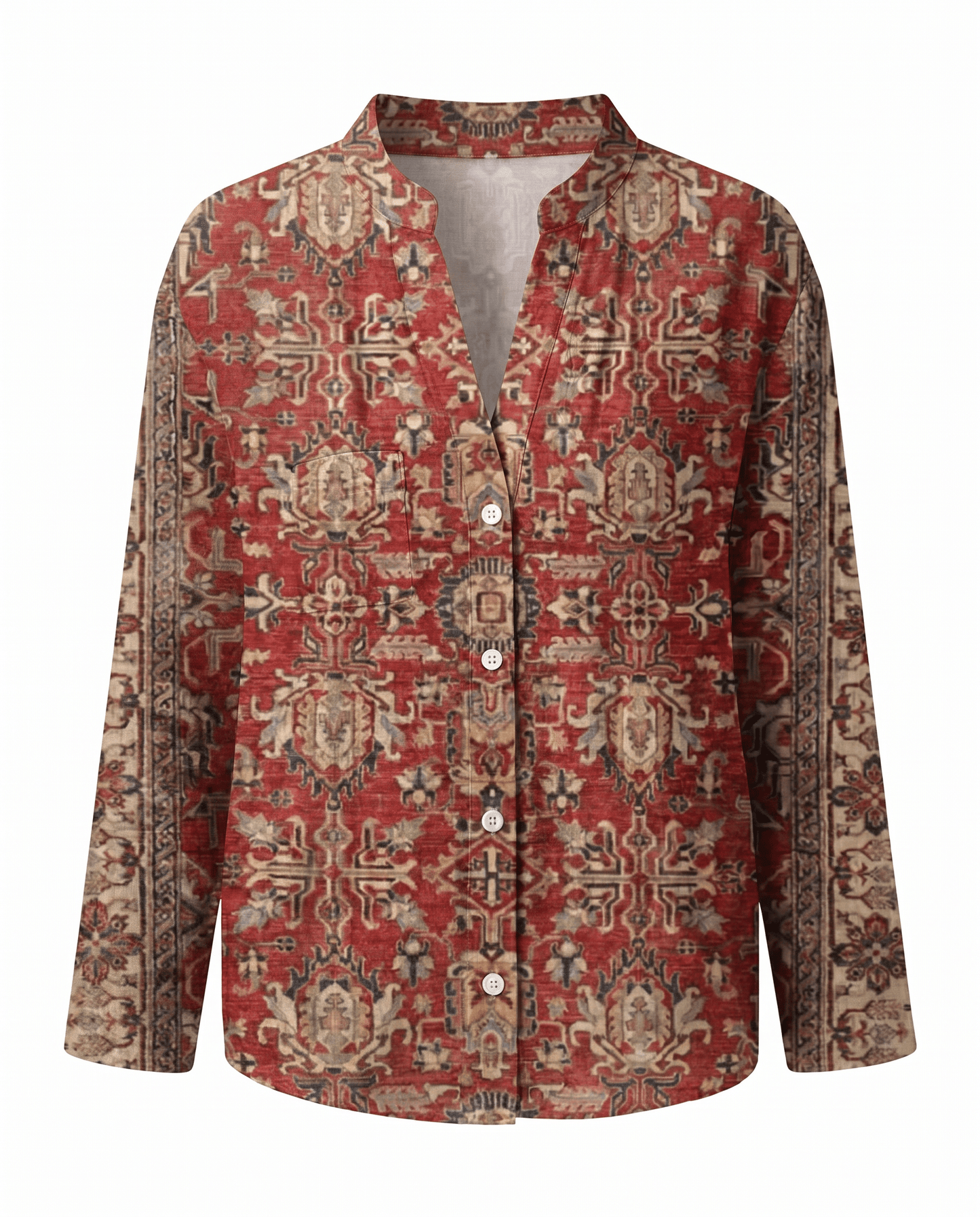 Blusa Donna Scollo a V Manica Lunga Stampa Boho