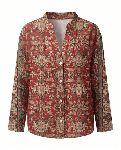 Blusa Donna Scollo a V Manica Lunga Stampa Boho